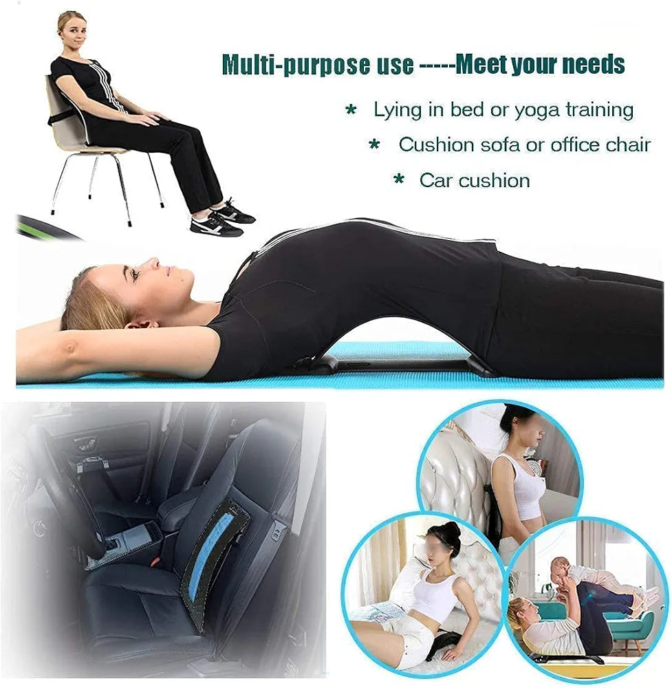 Product Back Stretcher Multi-Level Lumbar Region Back Support for Lower & Upper Muscle Pain Relief Spinal Curve Back Relaxation Device for Bed Chair & Car, Plastic