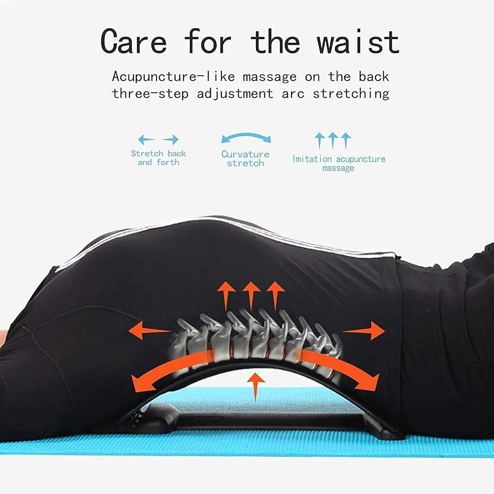 Product Back Stretcher Multi-Level Lumbar Region Back Support for Lower & Upper Muscle Pain Relief Spinal Curve Back Relaxation Device for Bed Chair & Car, Plastic