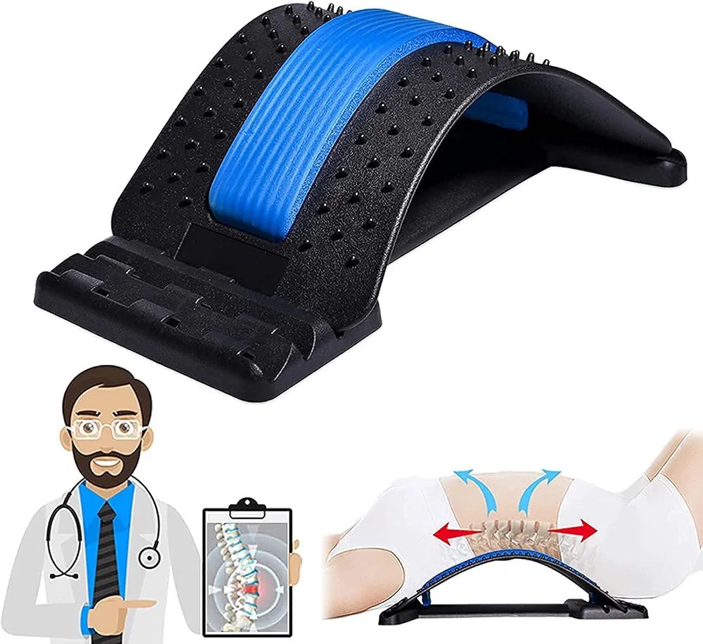 Product Back Stretcher Multi-Level Lumbar Region Back Support for Lower & Upper Muscle Pain Relief Spinal Curve Back Relaxation Device for Bed Chair & Car, Plastic