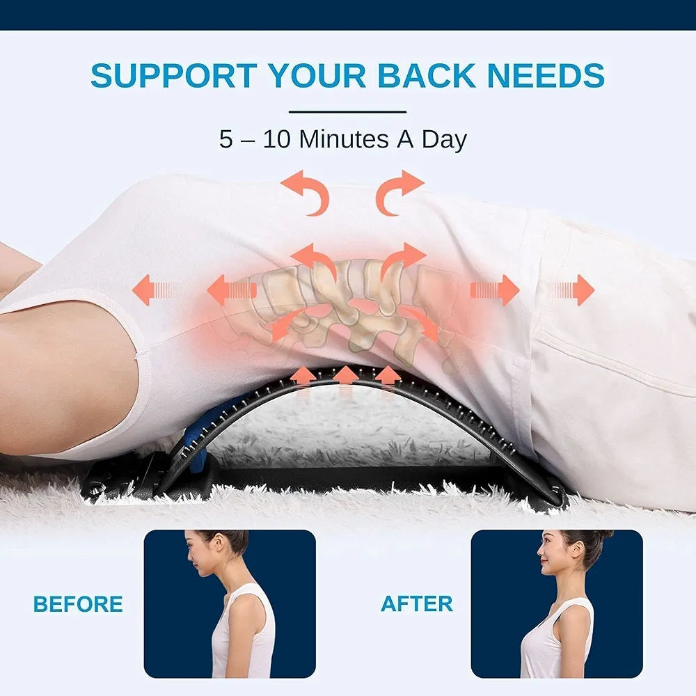 Product Back Stretcher Multi-Level Lumbar Region Back Support for Lower & Upper Muscle Pain Relief Spinal Curve Back Relaxation Device for Bed Chair & Car, Plastic