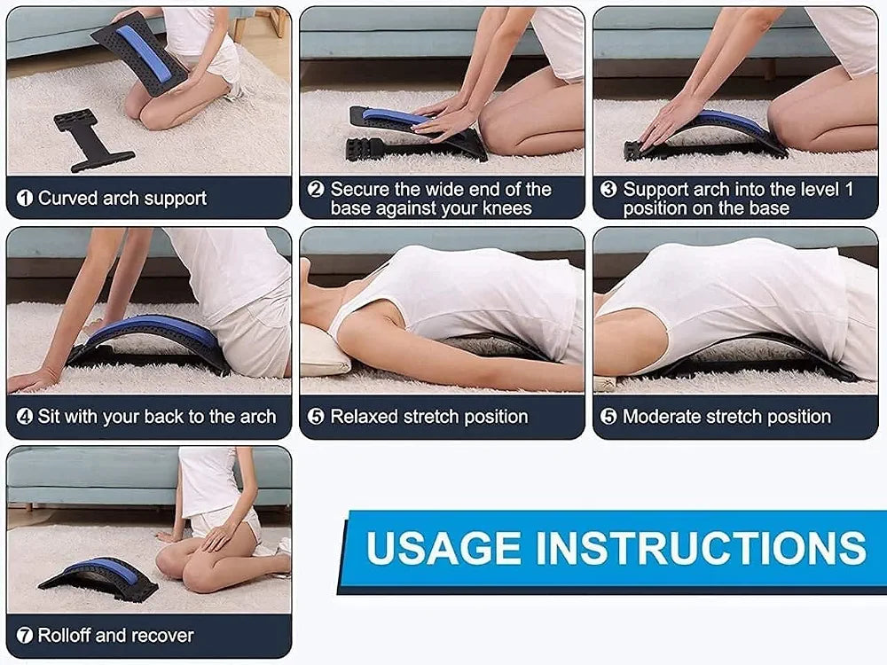 Product Back Stretcher Multi-Level Lumbar Region Back Support for Lower & Upper Muscle Pain Relief Spinal Curve Back Relaxation Device for Bed Chair & Car, Plastic